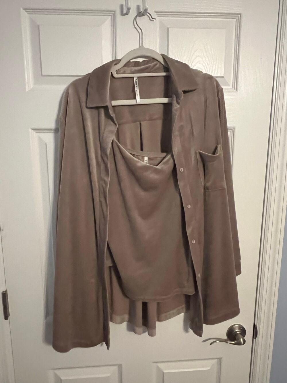 Soma Velour Lounge Set: Button-Down Shirt (XL) & Cami (L)